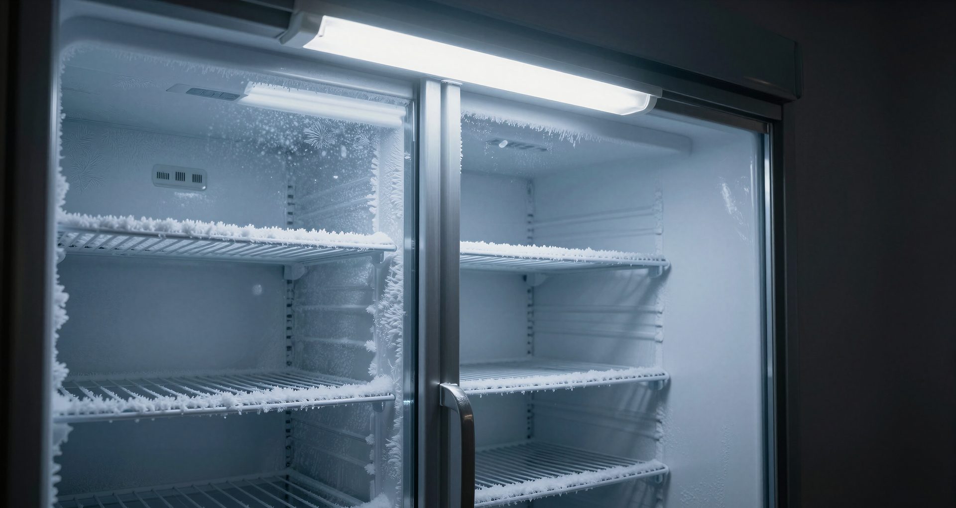 Vereister Gefrierschrank mit Glastüren